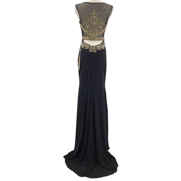 ASPEED SZ S black gold hand beaded mesh sleeveless cutout formal gown NWT B163 - Picture 5 of 12